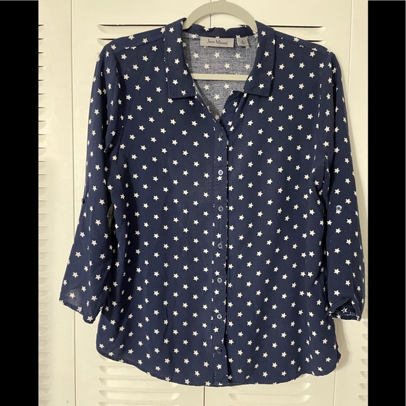JASON MAXWELL BLUE and white star shirt woman size S - Picture 16 of 16